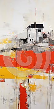 Abstract Panorama: Red, Yellow, And White Houses In French Countryside