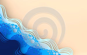 Abstract paper art sea or ocean water waves and beach. Summer background with seacoast. Paper sea waves with lines and bubbles.