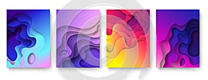 Abstract paper cut background. Cutout fluid shapes, color gradient layers. Cutting papers art. Purple carving 3d vector