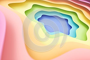 Abstract paper cut background, rainbow colors, pastel colors. 3D pastel colors relief effect for your design layout