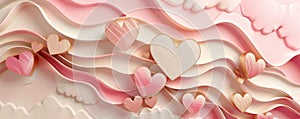 Abstract paper cut hearts, template for Valentine\'s day holiday. Romantic background