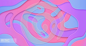 Abstract paper cut layered posters. In pink, purple and blue colors. Fluid shapes brochure template.