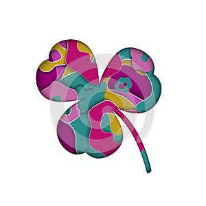 Abstract Paper cut slyle fhree-leafed clover on white background. St. Patrick`s day,, layrs, Patrick, holiday, nature, good luck,