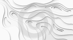 Abstract paper cut white background. Topographic canyon map light relief texture, curved layers and shadow. Paper art 3d