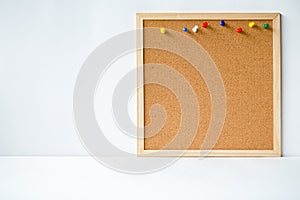 abstract paper note pin on cork board. Blank notes for add text message or design website. wood frame board
