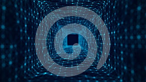 Abstract particle flow in cyberspace. Futuristic 3D portal. Digital technology web flow. Big data visualization. 3d rendering