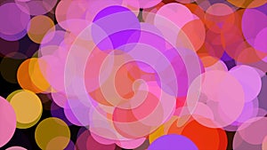 Abstract particles that resemble multi-colored balls of red, pink, yellow, purple on a black background, resemble a festive