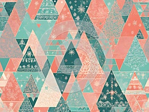 abstract pastel glow Christmas tree Patchwork pattern Decorative Geometric Mosaic Pattern in Folk Style