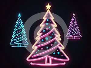 abstract pastel Glowing neon christmas tree sign lgiht background illustration photo