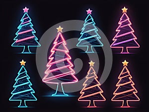 abstract pastel Glowing neon christmas tree sign lgiht pattern background illustration