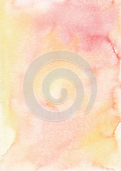 Abstract pastel peach and coral colors watercolor background texture, hand painted. Artistic light pink and yellow backdrop