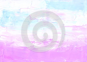 Abstract pastel pink, blue and white textured background. Brush strokes on paper. Contemporary painting