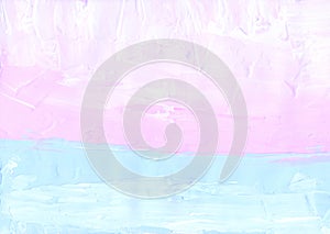 Abstract pastel pink, blue and white textured background. Minimalist painting. Brush strokes on paper. Modern art