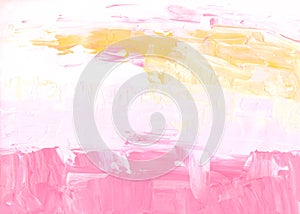 Abstract pastel pink, yellow and white textured background. Brush strokes on paper. Contemporary painting