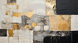 Abstract Patchwork: Grungy Bauhaus Painting With Golden Light