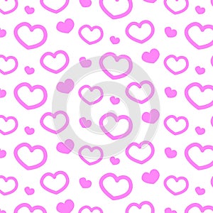 Vector pink hearts seamless pattern hand drawn. Heart filled and outlined. photo