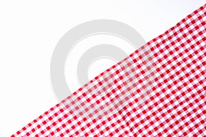 Abstract, pattern, background fabric tablecloth checkered red and white with copy space