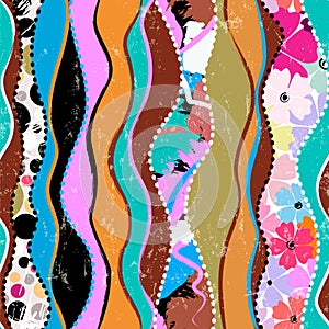 Abstract pattern background, with waves, circles, flowers, paint strokes and splashes, grungy