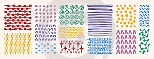 abstract pattern backgrounds and sketch dots texture with lines, stars, dots and circles. Hand drawn doodle colorful