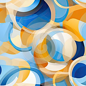 Abstract pattern with blue, orange, and white circles (tiled) photo