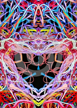 Abstract pattern of bright multicolored threads with 3D effect