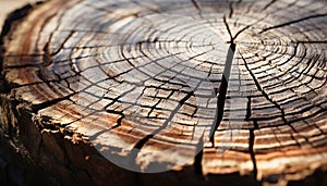 Abstract pattern of concentric tree rings on old tree trunk generated by AI