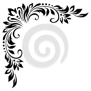 Abstract pattern, decorative element, clip art with leaves, flowers and curls. Corner vintage border, frame