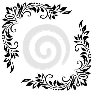 Abstract pattern, decorative element, clip art with stylized leaves, flowers. Corner vintage ornament, border, frame