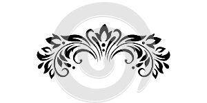 Abstract pattern, decorative element, clip art with stylized leaves, flowers and curls. Central top ornament