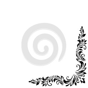 Abstract pattern, decorative element, clip art with stylized leaves, flowers and curls. Corner vintage ornament, border