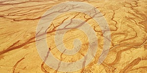 Abstract pattern of desert sand ripples in hot summer day. Aerial view on the arabic sand dunes near Amman, Jordan