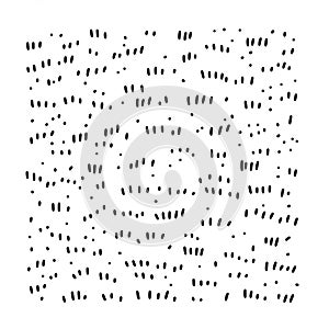 Abstract pattern featuring an array of small black lines and dots on a white