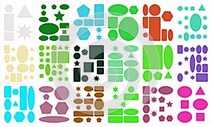 Vibrant multicolored abstract pattern of diverse geometric shapes on white