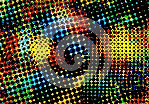 Abstract pattern featuring a dynamic array of colorful dots. Predominantly blue, red,