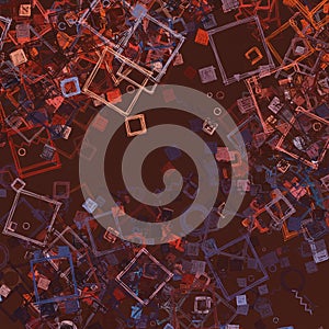 Abstract pattern featuring numerous overlapping geometric shapes, primarily squares