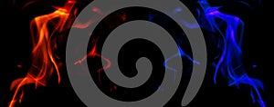 Abstract pattern of flames in red and blue against a black background