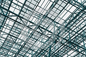 Abstract pattern geometry background from roof top greenhouse architecture. Metal steel building