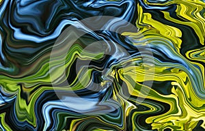 Abstract pattern in green, blue, yellow and black tones. Artistic zigzag image processing created by floral photo.