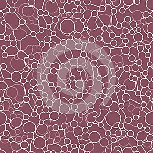 Abstract pattern with interconnected white circles on a mauve background