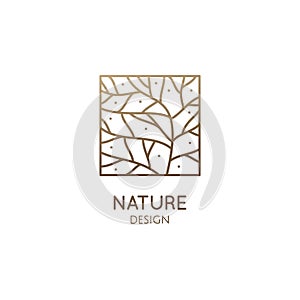 Abstract pattern logo of leaf. Vector emblem wavy structure of plant. Ornamental minimal badge for design of natural