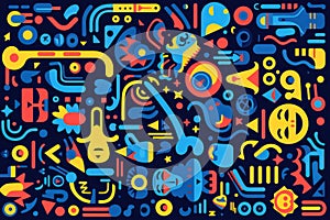 Abstract Pattern with Multicolored Shapes on Blue Surface