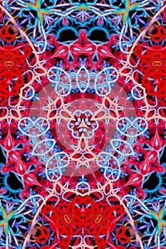 Abstract pattern of multicolored threads on a black background