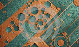 abstract pattern orange and green circles and lines, with textured background, creates dynamic and visually