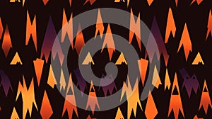 an abstract pattern with orange and purple triangles on a black background
