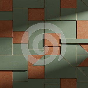 Abstract pattern of overlapping geometric shapes. Composed of rectangles and