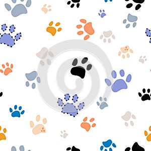 Abstract pattern with paw sign. Animal seamless texture. Vector illustration