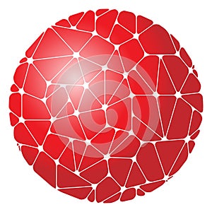Abstract pattern of red geometric elements grouped in a circle.