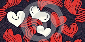 Abstract Pattern with Red and White Hearts on a Black Background photo