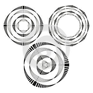 Abstract pattern set. Geometric circle forms. Black white Vector. Dynamic line elements.