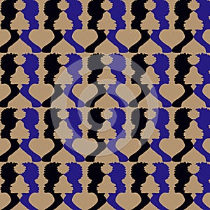 Abstract pattern of silhouettes profiles of faces of Africans